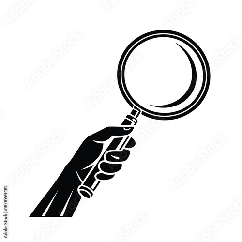 Hand holding a classic magnifying glass, symbolizing detailed search and investigation