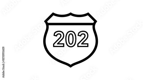 Simple black and white shield icon with number 202.