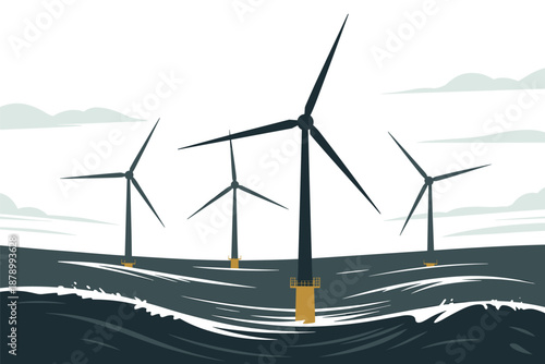 Offshore Wind Farm Clean Energy Generation at Sea, renewable energy concept