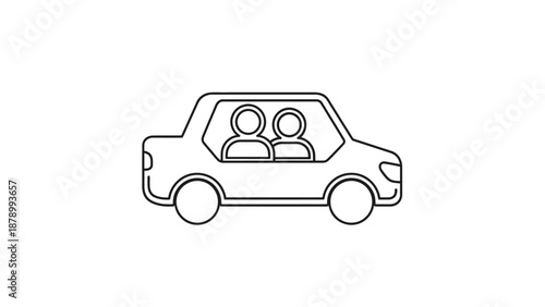 Simple line drawing of a car with two occupants inside.