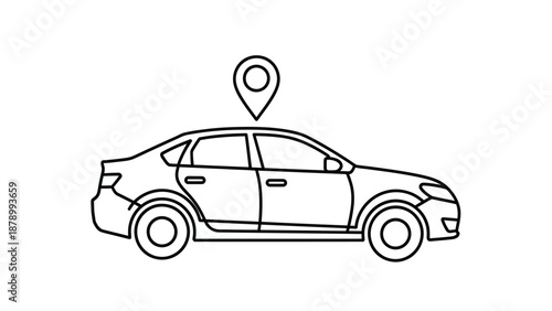 Simple line drawing of a car with a location pin above it.