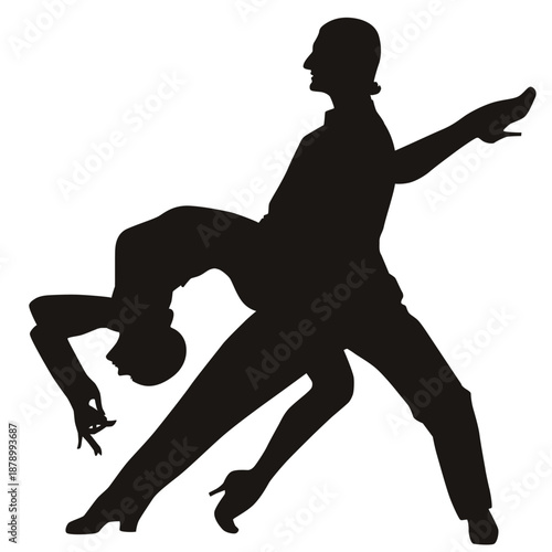 Couple of man and woman dancing together sport dance. Vector silhouette of dancers.
