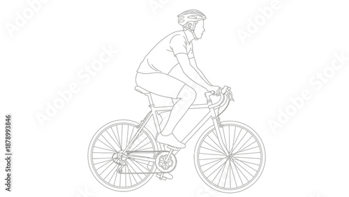 Simple line drawing of a cyclist riding a bicycle.