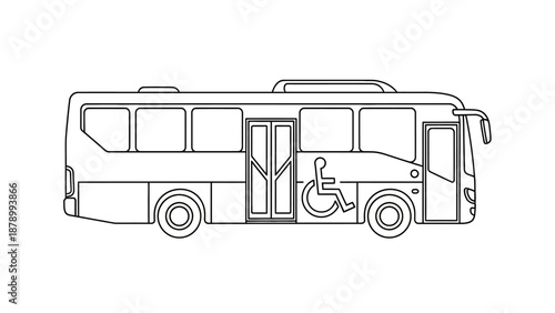 Line drawing of an accessible city bus with wheelchair ramp.