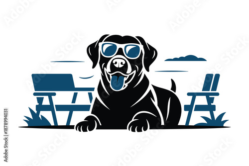 Cool Labrador Dog Relaxing Outdoors with Laptop, remote work lifestyle concept