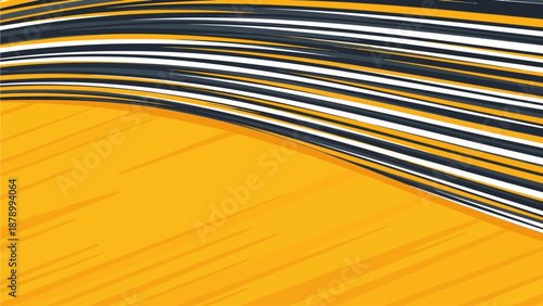 Vibrant abstract background work features dynamic black, white, and orange stripes