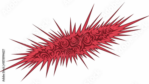 Vibrant red spiky creature illustration sparks across the screen