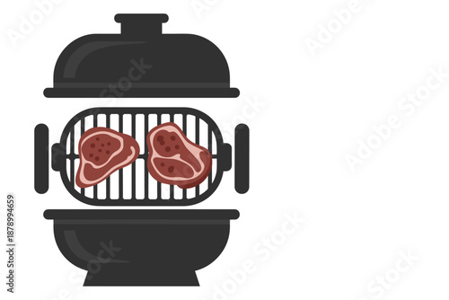 Barbecue Grill with Raw Steaks, outdoor cooking concept