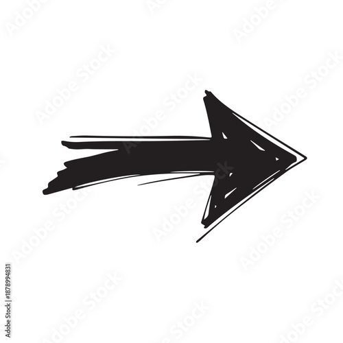Hand-drawn black arrow pointing right with a rough, sketched, and grunge aesthetic