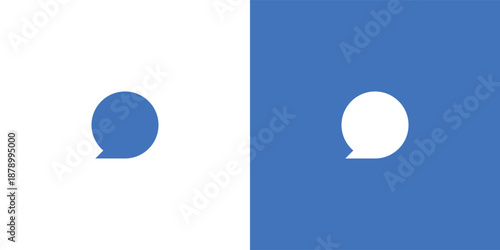 Contrasting blue and white speech bubbles on divided background