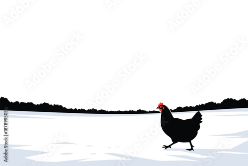 Black Chicken Silhouette on White Ground, farm animal icon concept