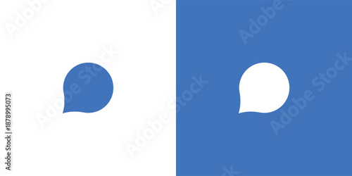 Contrasting blue and white speech bubbles on divided background