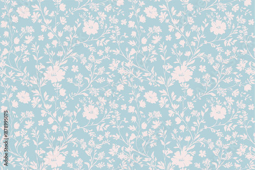 Seamless minimalist vintage floral vector pattern with tiny light flowers, delicate classic repeat design for wallpaper, fabric, textiles, kids clothing and wrapping paper
