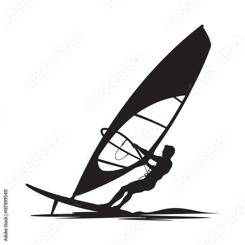 Silhouette of a windsurfer riding a wave dynamic sport illustration