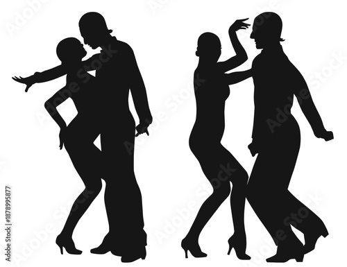 Vector silhouettes of people dancing sport dance.