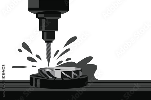 CNC Machining Process with Drilling and Coolant, advanced manufacturing concept