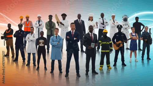 Diverse professions group portrait