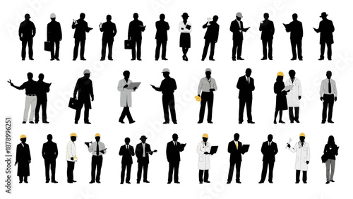 Collection of business people silhouettes in various poses