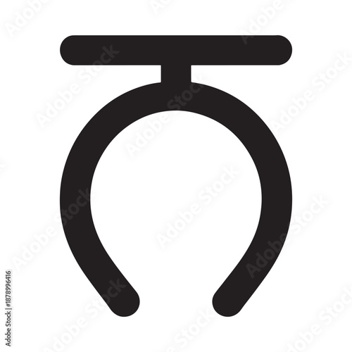 Simple black and white graphic of a stylized horseshoe symbol