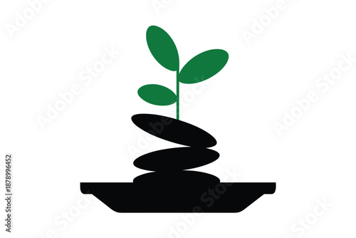 Balanced Growth A Sprout on Zen Stones, sustainable growth concept