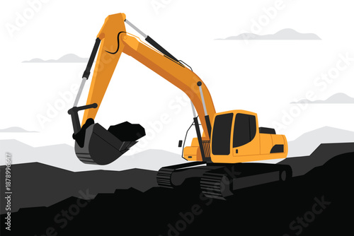 Yellow Excavator on a Construction Site, heavy machinery concept