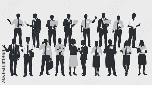 Silhouettes of business professionals in various poses