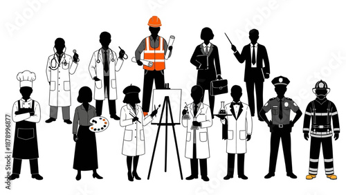 Diverse professions silhouette illustration