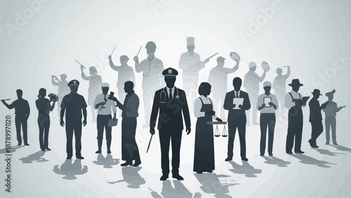 Diverse group of business professionals in a semi transparent formation