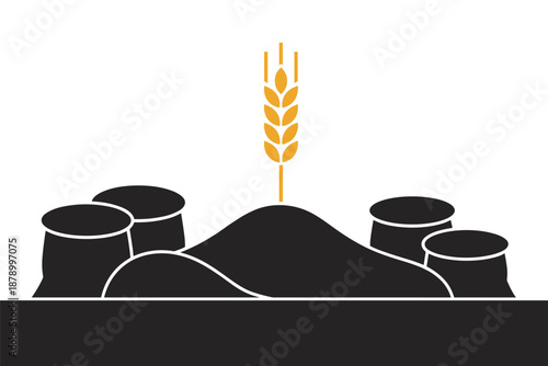 Wheat Harvest and Storage Icon, agriculture production concept