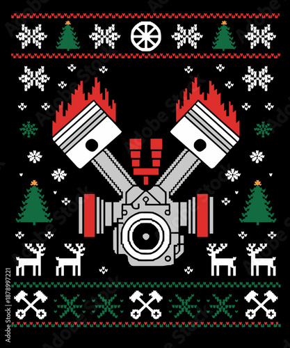 Muscle Car V8 Engine Lovers Ugly Christmas Ugly Design
