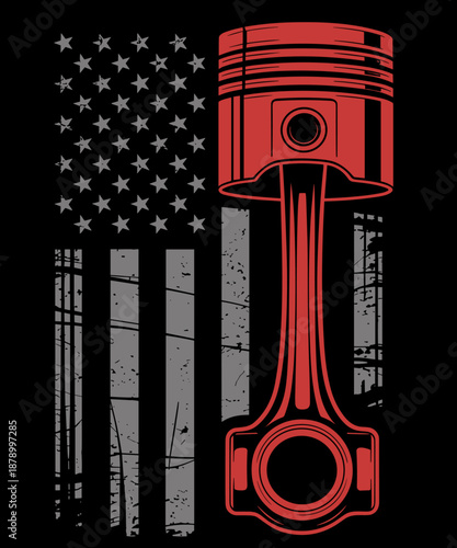 Car Mechanic Piston US Flag Auto Engine Patriotic Garage Guy