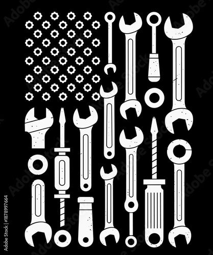 Car Engine Mechanic Tshirt Tools Flag