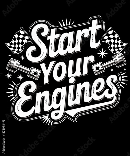 Start Your Engines Vintage Checkered Flag Race Car