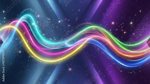Mesmerizing abstract background with dynamic colorful glowing light waves and sparkling particles, representing energy and motion