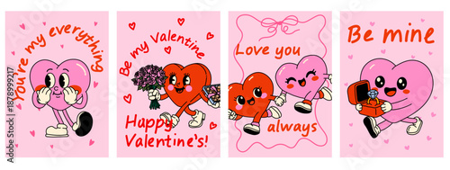 Cute Valentine Heart Characters Greeting Card Set