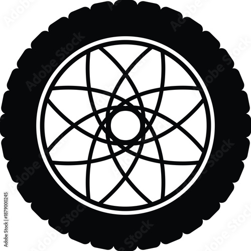 Black rubber wheel tire design. Wheel tires. Car tire tread tracks, Mini Van racing wheel minimal design. Tyres road maintenance vector automobile. Auto Van wheel tyre. Vector illustration rim design