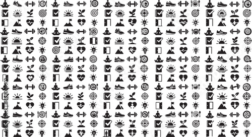 Collection of various fitness and wellness icons on white background