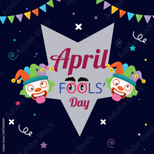 Illustration vector April fools day banner design template with funny prank  background