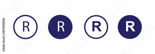 Registered trademark symbol icons set, black and white circle letter R logo, intellectual property rights sign, legal registration vector illustration