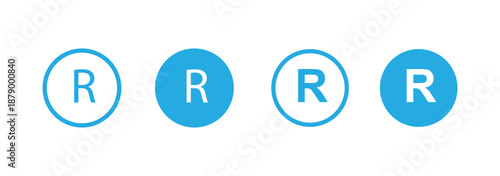 Registered trademark symbol icons set, black and white circle letter R logo, intellectual property rights sign, legal registration vector illustration