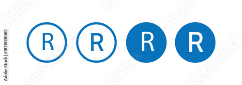 Registered trademark symbol icons set in black and blue colors on white background