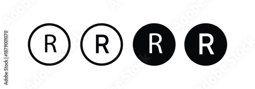 Registered trademark symbol icons set in black and blue colors on white background