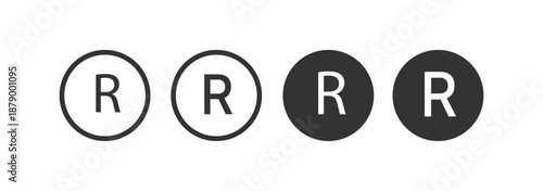 Registered trademark symbol icons set in black and blue colors on white background