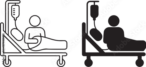 Hospital patient in bed with iv drip