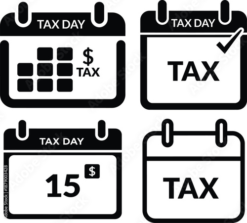 Tax Day Calendar and Tax Filing Icon Set