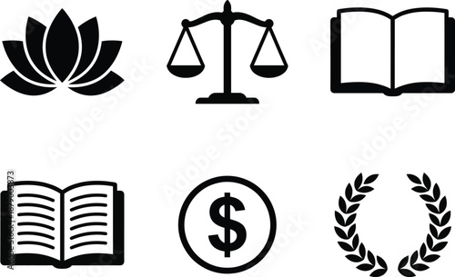 Minimalist silhouette collection for law money education and achievement concepts icon vector illustration