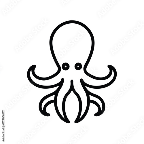 Cute black and white outline drawing of an octopus