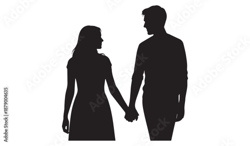 A striking silhouette depicts a couple holding hands suggesting romance togetherness and a deep emotional connection in a simple form