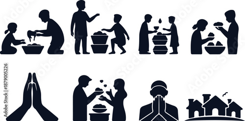 Eid Family Charity and Prayer Silhouette Set