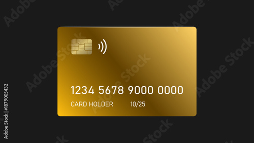 Gold bank credit card isolated on a black background